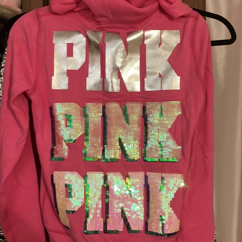 NEW Victoria Secret pink BLING sequined sweatsuit S